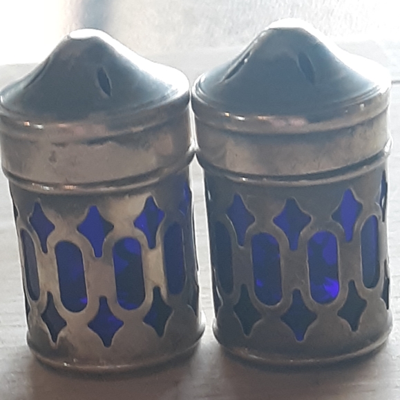 *Antique*SilverPlate* Cobalt Blue Glass Shakers - Picture 2 of 6
